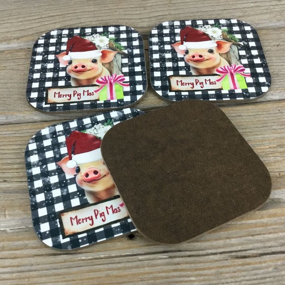 Merry Pigmas Christmas Drink Coasters Set of 4 - Picture 5 of 7